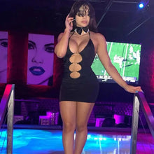 Load image into Gallery viewer, Halter Lace Up Cut Out Metal Ring Tie Bodycon Dress