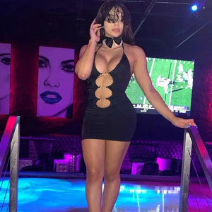 Halter Lace Up Cut Out Metal Ring Tie Bodycon Dress