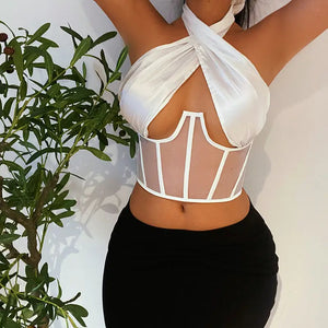 Halter Sexy Mesh Diamond Top