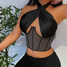Load image into Gallery viewer, Halter Sexy Mesh Diamond Top - black / M