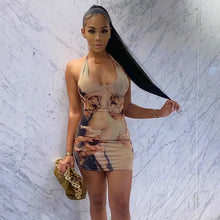 Load image into Gallery viewer, Halter V Neck Sleeveless Printed Bodycon Party Dress