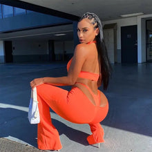 Load image into Gallery viewer, Halter Wrapped Chest Waist Hollow Out Bell-Bottom Pants