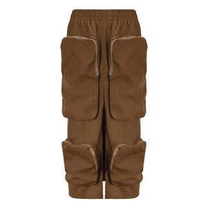 Harajuku Zipper Loose High Waist Y2k Skirt - brown / S