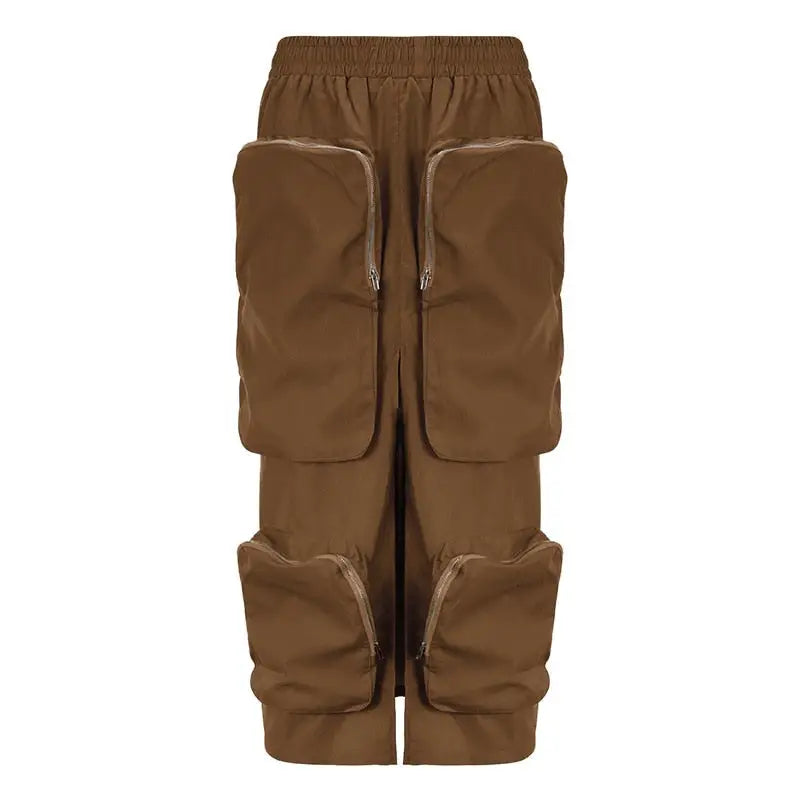 Harajuku Zipper Loose High Waist Y2k Skirt - brown / S