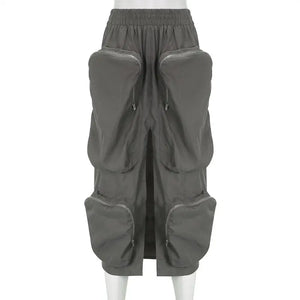 Harajuku Zipper Loose High Waist Y2k Skirt - Gray / S