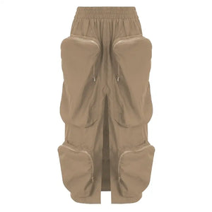 Harajuku Zipper Loose High Waist Y2k Skirt - Khaki / S