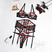 Load image into Gallery viewer, Heart Embroidered Push Up Bra and Panty Transparent See