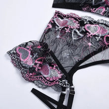 Load image into Gallery viewer, Heart Embroidery See Through Bra &amp; Panty 3 Piece Set