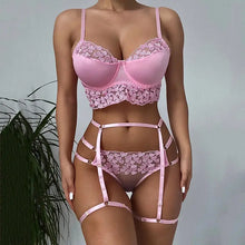 Load image into Gallery viewer, Heart Embroidery Up See Through Mesh Lingerie Set
