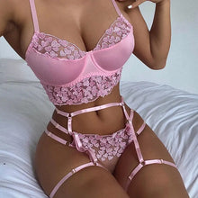 Load image into Gallery viewer, Heart Embroidery Up See Through Mesh Lingerie Set