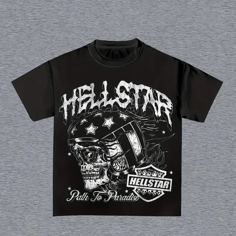 Hell Star Y2K Skull Print Tee - Black / S(4) - customized