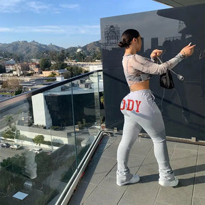 High Waist Casual Shirring Long Trousers - gray / S