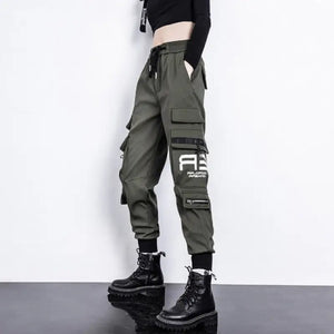 High Waist Drawstring Loose Cargo Pants - Army Green / M