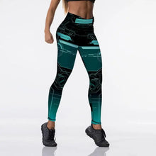 Load image into Gallery viewer, High Waist Elasticity Digital Print Push Up Leggings - Aqua