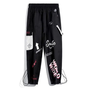 High Waist Loose Techwear Streetwear Cargo Pants - black