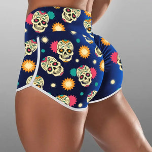 High Waist Ruched Scrunch Booty Skull Push Up Leggings