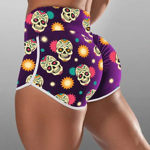 High Waist Ruched Scrunch Booty Skull Push Up Leggings