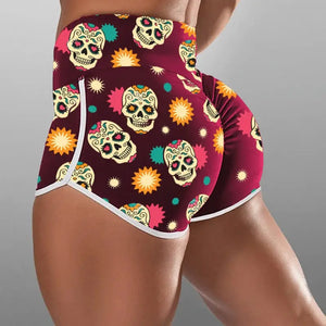 High Waist Ruched Scrunch Booty Skull Push Up Leggings