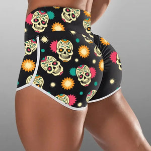 High Waist Ruched Scrunch Booty Skull Push Up Leggings