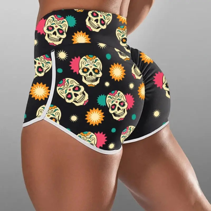 High Waist Ruched Scrunch Booty Skull Push Up Leggings