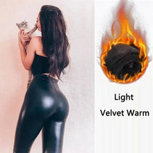 Load image into Gallery viewer, Hip Lifting Casual Black PU Pants High Waist Warm Leggings
