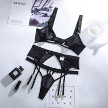 Load image into Gallery viewer, Hollow Out Bra and Panty Lace Mesh Lingerie Set - black / L