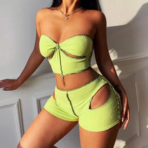 Hollow Out Confidence Boost Biker Short Set