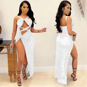 Hollow Cut Out Sexy Bodycon Maxi Dress - white / XL
