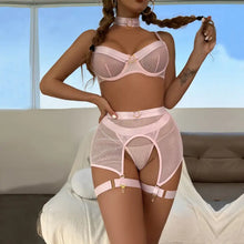Load image into Gallery viewer, Hollow Out Lace See Through 4 Pc Lingerie Set