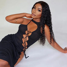 Load image into Gallery viewer, Hollow Out Lace Up High Slit Midi Dress