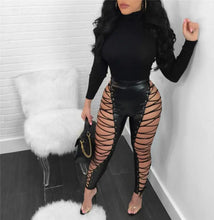 Load image into Gallery viewer, Hollow Out Lace Up Sexy Pencil High Waist Bandage Leggings
