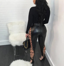 Load image into Gallery viewer, Hollow Out Lace Up Sexy Pencil High Waist Bandage Leggings