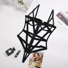 Load image into Gallery viewer, Hollow Out Lace Up Teddy Babydoll Bodysuit - black / S