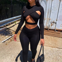 Load image into Gallery viewer, Hollow Out Long Sleeve Crop Top &amp; High Waist Leggings Set