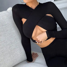 Load image into Gallery viewer, Hollow Out Long Sleeve Crop Top &amp; High Waist Leggings Set