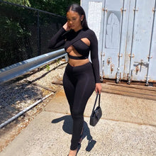 Load image into Gallery viewer, Hollow Out Long Sleeve Crop Top &amp; High Waist Leggings Set