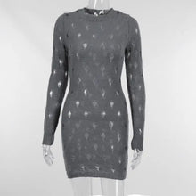 Load image into Gallery viewer, Hollow Out Long Sleeve Elastic Party Club Mini Dress - gray