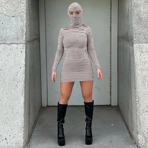Hollow Out Long Sleeve Hooded Bodycon Dress