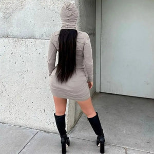 Hollow Out Long Sleeve Hooded Bodycon Dress
