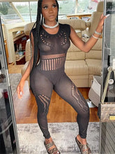 Load image into Gallery viewer, Hollow Out Sheer O Neck See Through Jumpsuit - Black Short