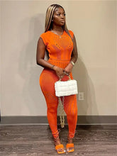Load image into Gallery viewer, Hollow Out Sheer O Neck See Through Jumpsuit - Orange Short