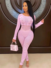 Load image into Gallery viewer, Hollow Out Sheer O Neck See Through Jumpsuit - Pink