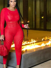 Load image into Gallery viewer, Hollow Out Sheer O Neck See Through Jumpsuit - Red