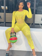 Load image into Gallery viewer, Hollow Out Sheer O Neck See Through Jumpsuit - Yellow
