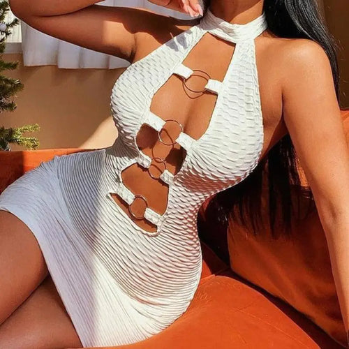 Hollow Out Sleeveless Elegant Dress - L / White