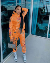 Load image into Gallery viewer, Hooded Collar Graphic Print Two-Piece Set - Orange / XL