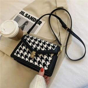 Houndstooth Crossbody Luxury Bag - black