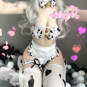 Japanese Cow Cosplay Lolita Bra and Panty Set - white