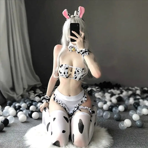 Japanese Cow Cosplay Lolita Bra and Panty Set - white