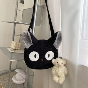 Japanese Style Kawaii Cartoon Plush Shoulder Bag - Black